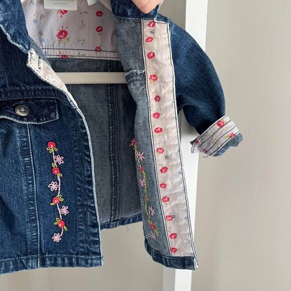 Vintage 12 Month Baby Toddler Girl Denim Blue Jean Jacket Embroidered Flower - Picture 6 of 10